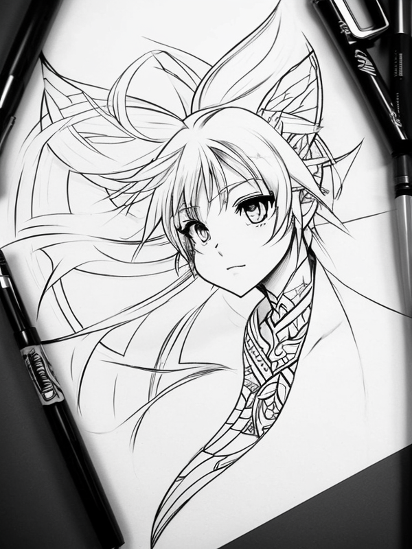 Эскиз тату аниме - Sketch tattoo anime redraw tattoo sketches on a white sheet into a sketchy Anime tattoo sketch, with rough, unfinished lines, quick pencil shading, tatufoto.com 040