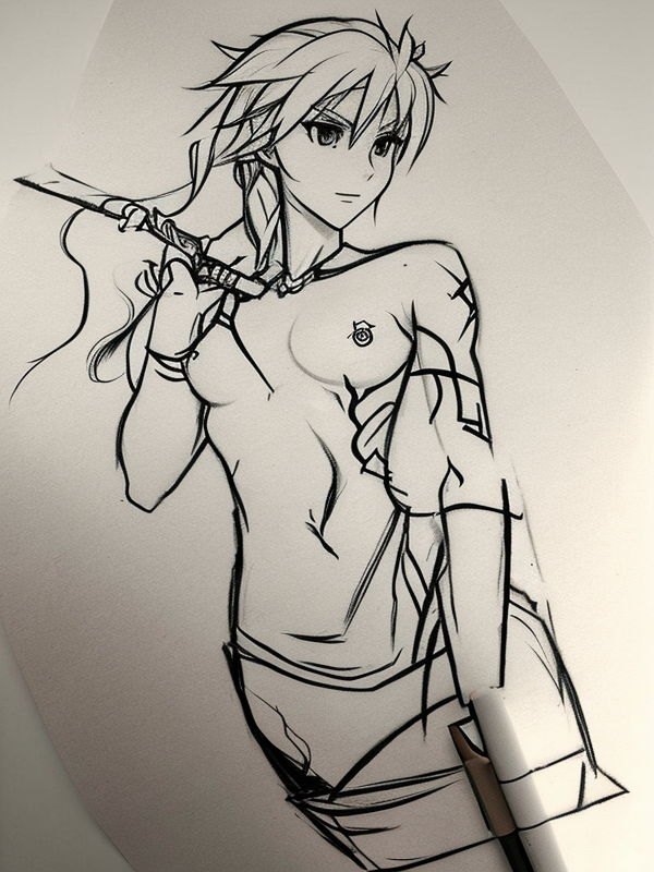 Эскиз тату аниме - Sketch tattoo anime redraw tattoo sketches on a white sheet into a sketchy Anime tattoo sketch, with rough, unfinished lines, quick pencil shading, tatufoto.com 188