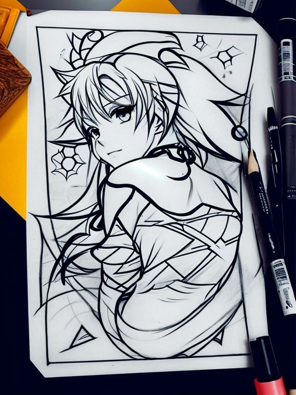 Эскиз тату аниме - Sketch tattoo anime redraw tattoo sketches on a white sheet into a sketchy Anime tattoo sketch, with rough, unfinished lines, quick pencil shading, tatufoto.com 453