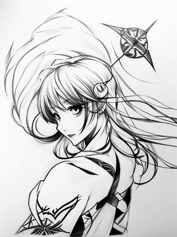 Эскиз тату аниме - Sketch tattoo anime redraw tattoo sketches on a white sheet into a soft, grayscale Anime tattoo sketch, with fine lines and smooth shading, subtle d tatufoto.com 019