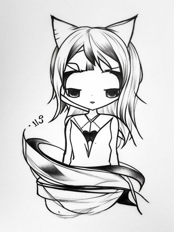 Эскиз тату аниме - Sketch tattoo anime redraw tattoo sketches on a white sheet into a soft, grayscale Anime tattoo sketch, with fine lines and smooth shading, subtle d tatufoto.com 055