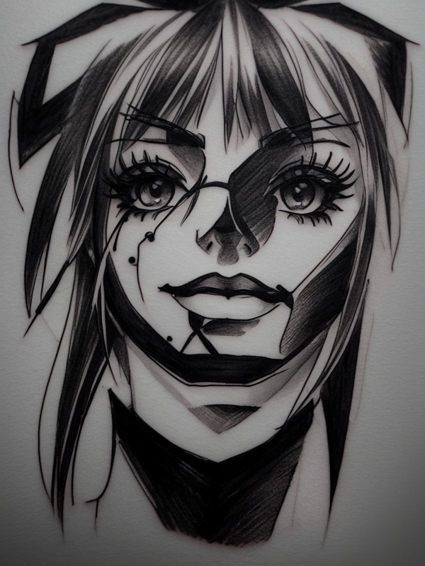 Эскиз тату аниме - Sketch tattoo anime redraw tattoo sketches on a white sheet into a soft, grayscale Anime tattoo sketch, with fine lines and smooth shading, subtle d tatufoto.com 127