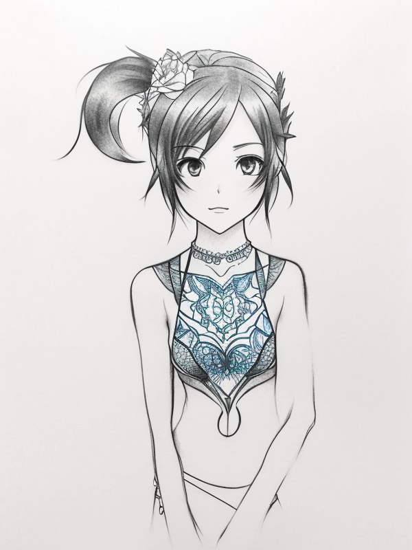 Эскиз тату аниме - Sketch tattoo anime redraw tattoo sketches on a white sheet into a soft, grayscale Anime tattoo sketch, with fine lines and smooth shading, subtle d tatufoto.com 164