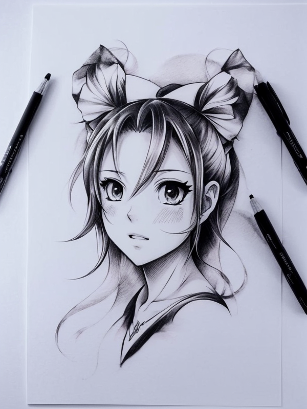 Эскиз тату аниме - Sketch tattoo anime redraw tattoo sketches on a white sheet into a soft, grayscale Anime tattoo sketch, with fine lines and smooth shading, subtle d tatufoto.com 355