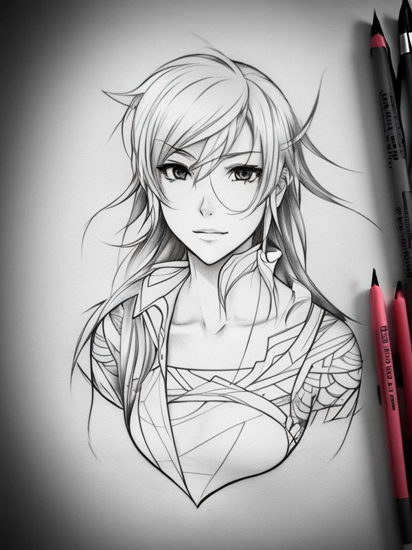 Эскиз тату аниме - Sketch tattoo anime redraw tattoo sketches on a white sheet into a soft, grayscale Anime tattoo sketch, with fine lines and smooth shading, subtle d tatufoto.com 511