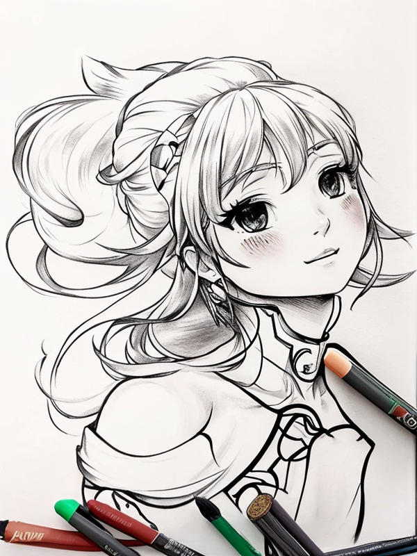 Эскиз тату аниме - Sketch tattoo anime redraw tattoo sketches on a white sheet into a soft pastel Anime tattoo sketch, with light colors, smooth transitions, gentle sh tatufoto.com 023