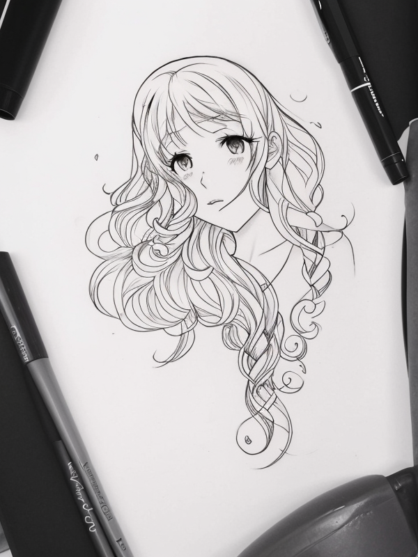 Эскиз тату аниме - Sketch tattoo anime redraw tattoo sketches on a white sheet into a soft pastel Anime tattoo sketch, with light colors, smooth transitions, gentle sh tatufoto.com 033