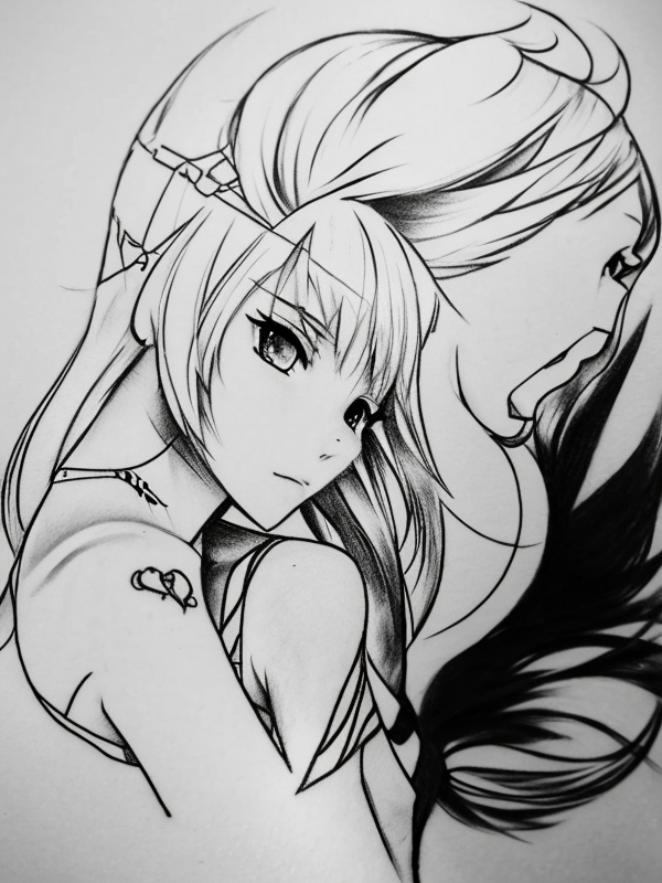 Эскиз тату аниме - Sketch tattoo anime redraw tattoo sketches on a white sheet into a soft pastel Anime tattoo sketch, with light colors, smooth transitions, gentle sh tatufoto.com 228