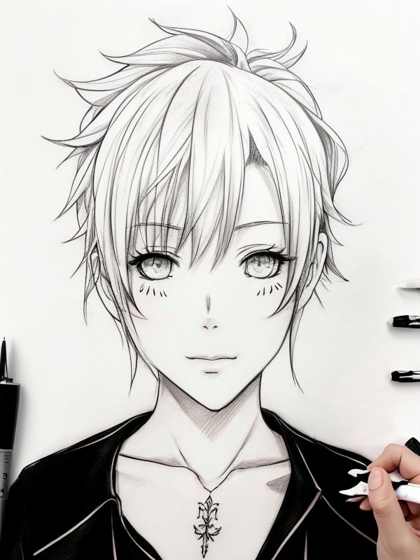 Эскиз тату аниме - Sketch tattoo anime redraw tattoo sketches on a white sheet into a soft pastel Anime tattoo sketch, with light colors, smooth transitions, gentle sh tatufoto.com 264