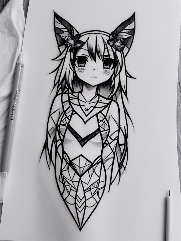 Эскиз тату аниме - Sketch tattoo anime redraw tattoo sketches on a white sheet into a soft pastel Anime tattoo sketch, with light colors, smooth transitions, gentle sh tatufoto.com 333