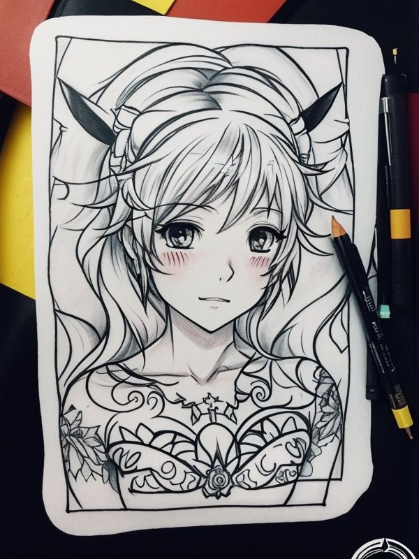 Эскиз тату аниме - Sketch tattoo anime redraw tattoo sketches on a white sheet into a soft pastel Anime tattoo sketch, with light colors, smooth transitions, gentle sh tatufoto.com 447