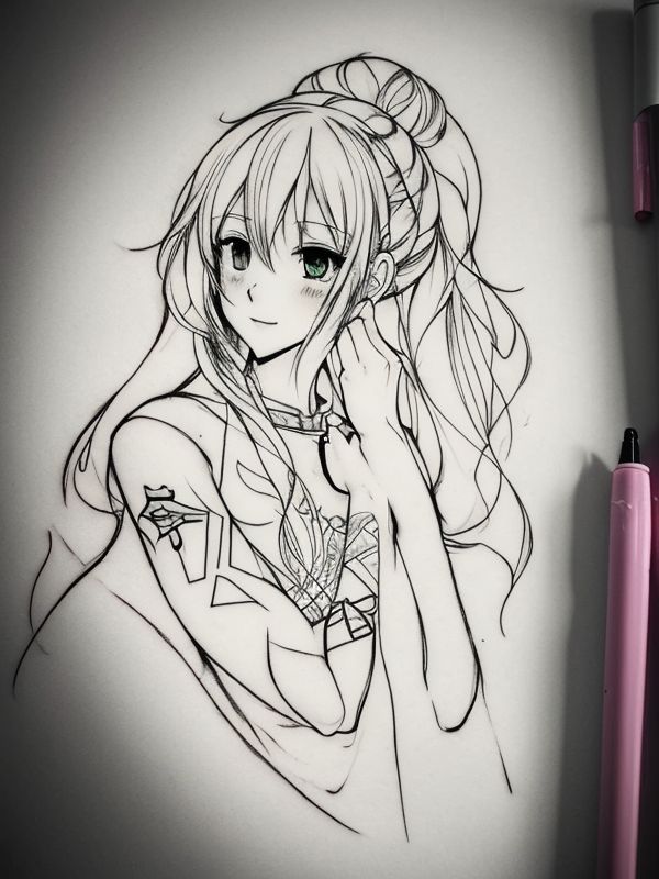 Эскиз тату аниме - Sketch tattoo anime redraw tattoo sketches on a white sheet into a soft pastel Anime tattoo sketch, with light colors, smooth transitions, gentle sh tatufoto.com 516