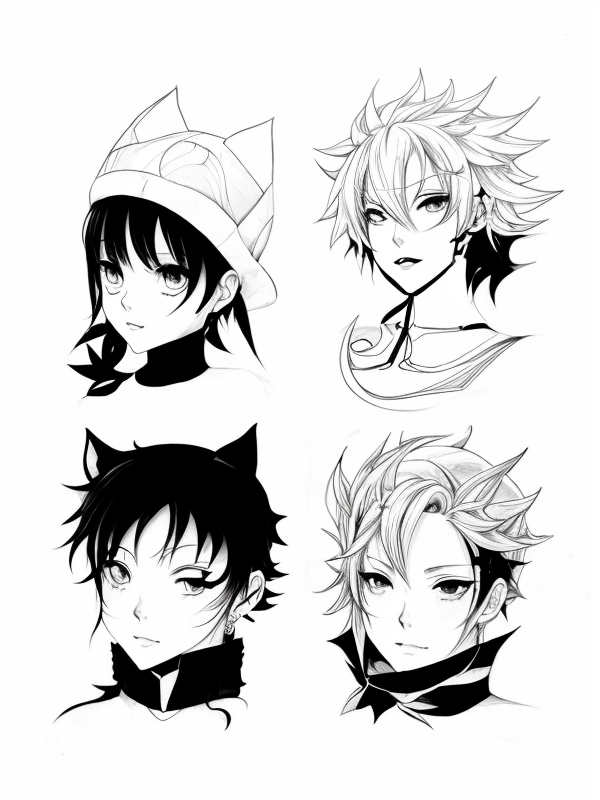 Эскиз тату аниме - Sketch tattoo anime redraw tattoo sketches on a white sheet into a surreal Anime tattoo sketch, with fluid lines, abstract shapes, dreamlike atmosph tatufoto.com 077