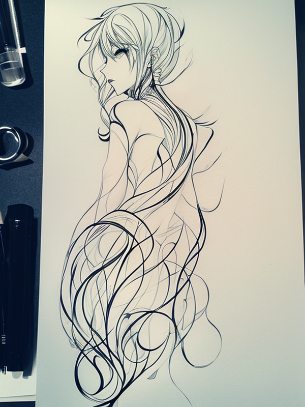Эскиз тату аниме - Sketch tattoo anime redraw tattoo sketches on a white sheet into a surreal Anime tattoo sketch, with fluid lines, abstract shapes, dreamlike atmosph tatufoto.com 207