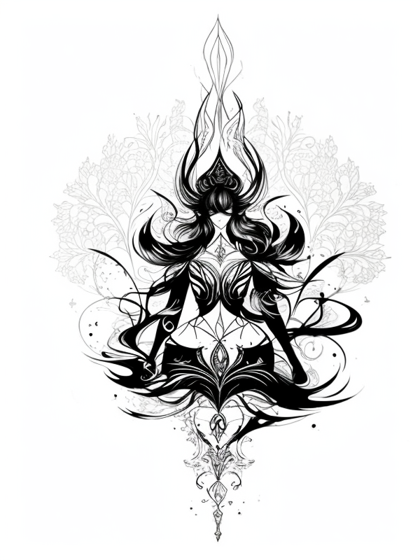 Эскиз тату аниме - Sketch tattoo anime redraw tattoo sketches on a white sheet into a surreal Anime tattoo sketch, with fluid lines, abstract shapes, dreamlike atmosph tatufoto.com 376