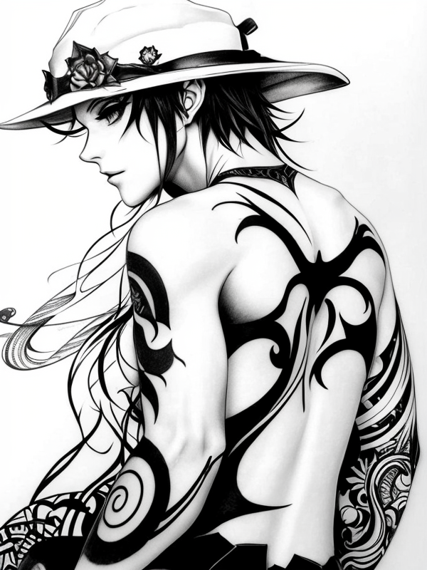 Эскиз тату аниме - Sketch tattoo anime redraw tattoo sketches on a white sheet into a surreal Anime tattoo sketch, with fluid lines, abstract shapes, dreamlike atmosph tatufoto.com 401
