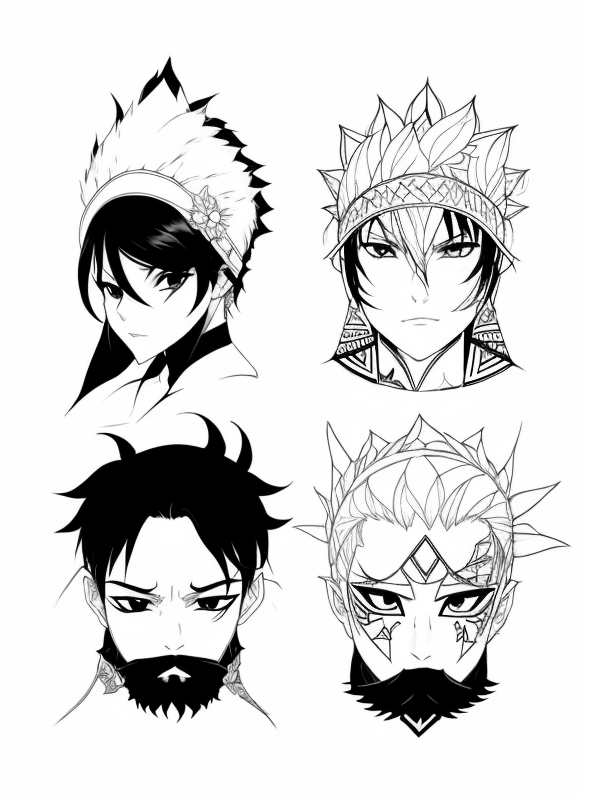 Эскиз тату аниме - Sketch tattoo anime redraw tattoo sketches on a white sheet into a tribal Anime tattoo sketch, with bold black lines, intricate tribal patterns, hig tatufoto.com 080
