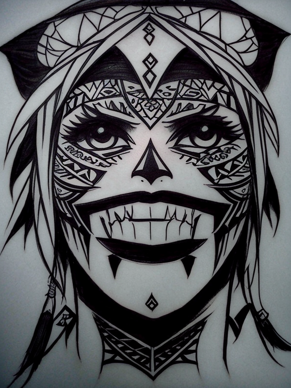 Эскиз тату аниме - Sketch tattoo anime redraw tattoo sketches on a white sheet into a tribal Anime tattoo sketch, with bold black lines, intricate tribal patterns, hig tatufoto.com 140