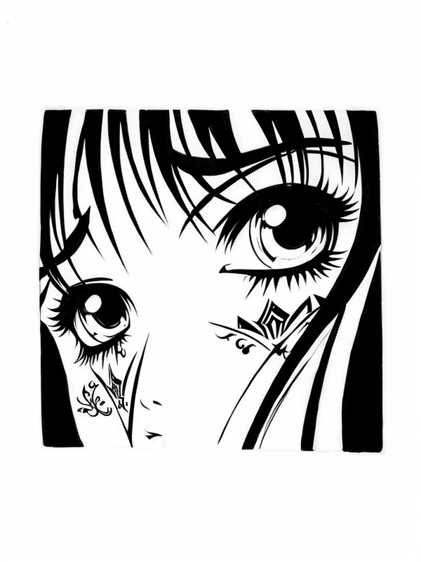 Эскиз тату аниме - Sketch tattoo anime redraw tattoo sketches on a white sheet into a tribal Anime tattoo sketch, with bold black lines, intricate tribal patterns, hig tatufoto.com 290