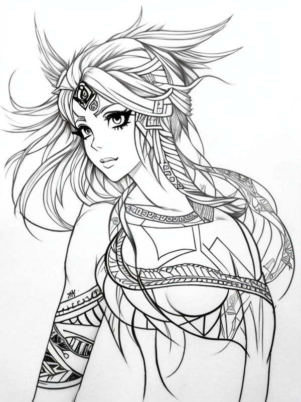 Эскиз тату аниме - Sketch tattoo anime redraw tattoo sketches on a white sheet into a tribal Anime tattoo sketch, with bold black lines, intricate tribal patterns, hig tatufoto.com 327