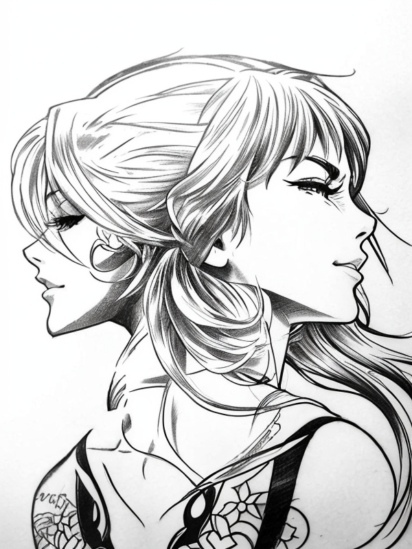 Эскиз тату аниме - Sketch tattoo anime redraw tattoo sketches on a white sheet into a vintage Anime tattoo sketch, with cross-hatching, detailed line work, slightly fa tatufoto.com 021
