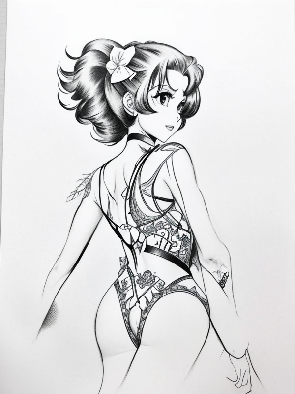Эскиз тату аниме - Sketch tattoo anime redraw tattoo sketches on a white sheet into a vintage Anime tattoo sketch, with cross-hatching, detailed line work, slightly fa tatufoto.com 166
