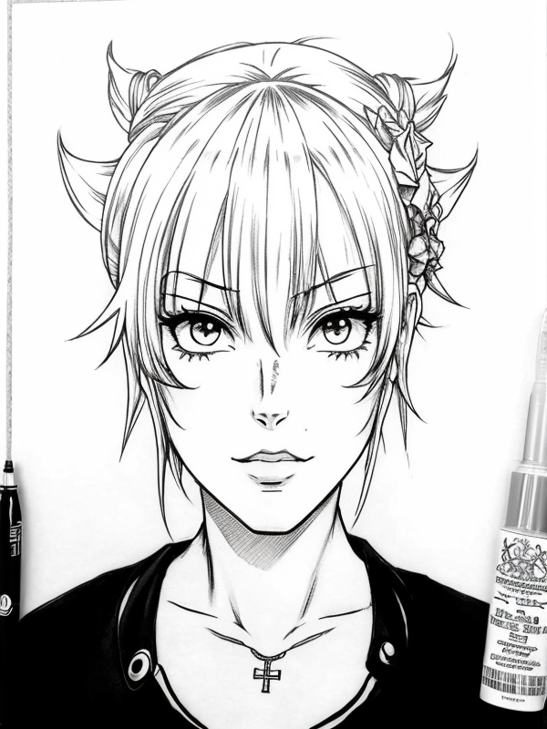 Эскиз тату аниме - Sketch tattoo anime redraw tattoo sketches on a white sheet into a vintage Anime tattoo sketch, with cross-hatching, detailed line work, slightly fa tatufoto.com 246