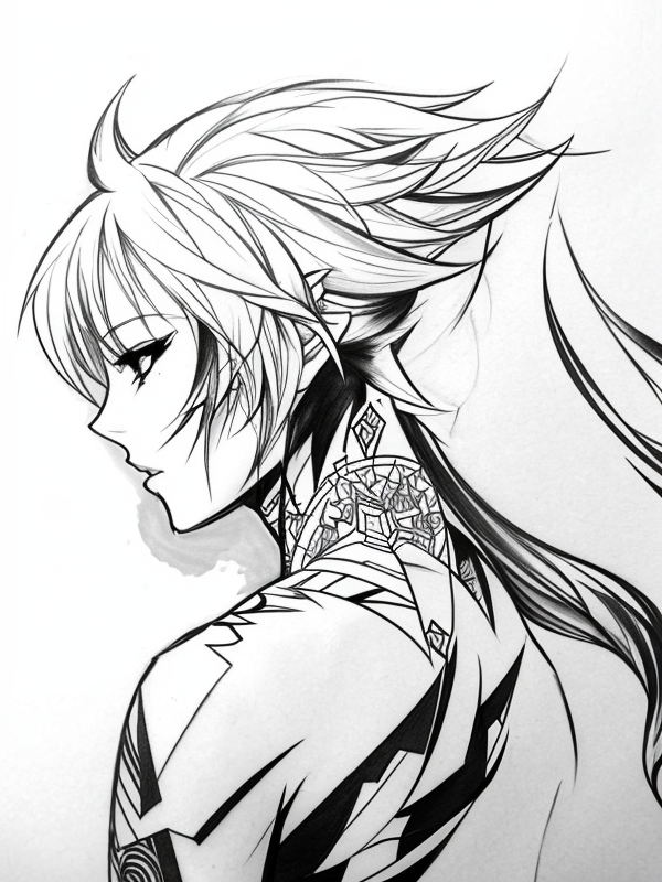 Эскиз тату аниме - Sketch tattoo anime redraw tattoo sketches on a white sheet into an abstract Anime tattoo sketch, with sharp angles, geometric patterns, and minimal tatufoto.com 024