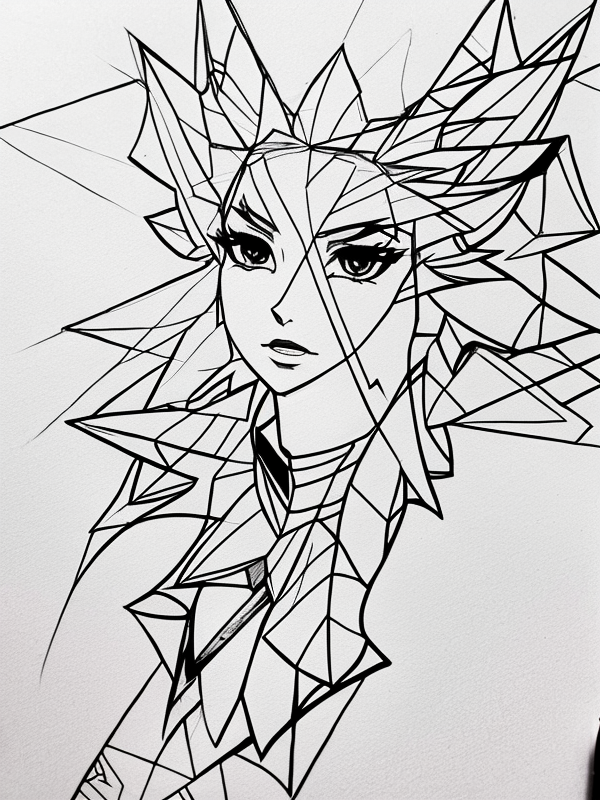Эскиз тату аниме - Sketch tattoo anime redraw tattoo sketches on a white sheet into an abstract Anime tattoo sketch, with sharp angles, geometric patterns, and minimal tatufoto.com 146