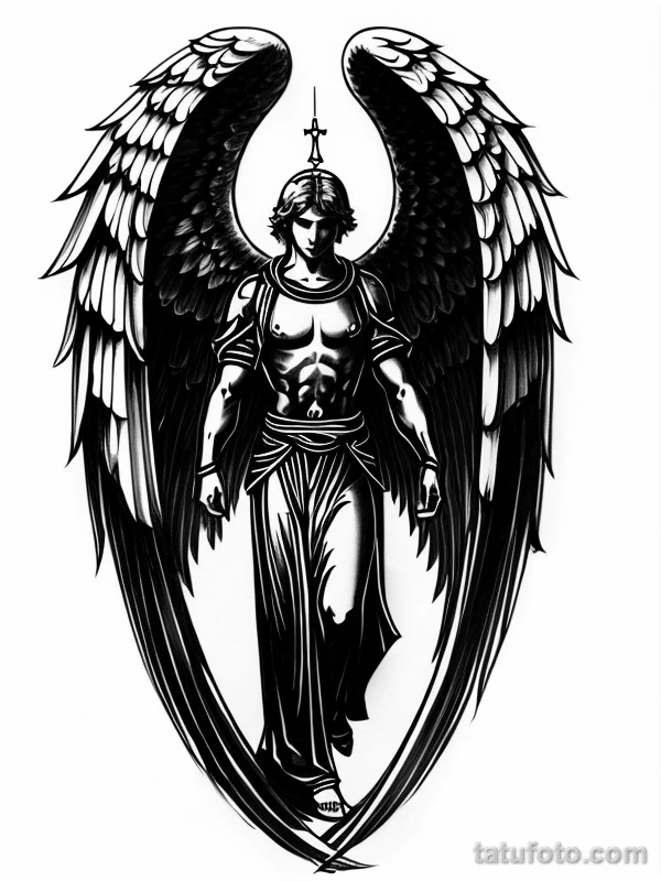 Эскизы тату Архангел Гавриил redraw tattoo sketches on a white sheet into a Japanese-style Archangel Gabriel tattoo sketch, with traditional brush stroke eff tatufoto.com 018