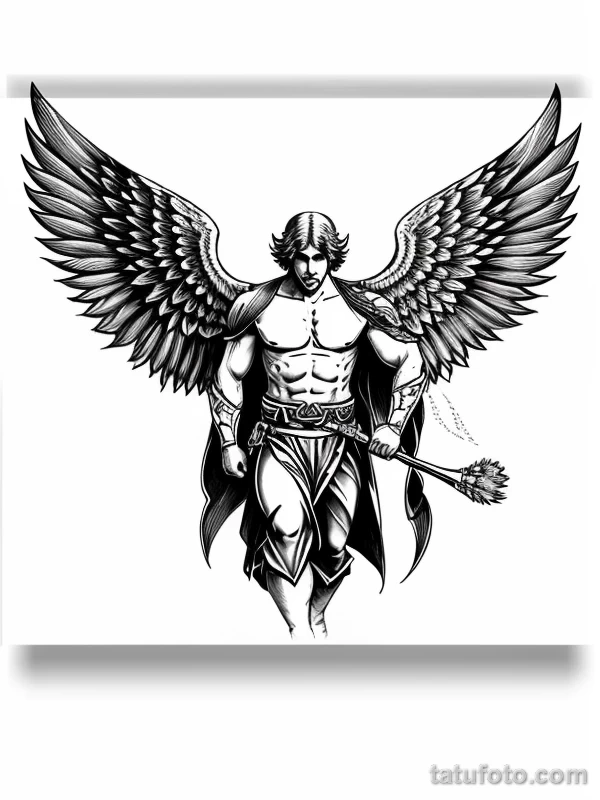 Эскизы тату Архангел Гавриил redraw tattoo sketches on a white sheet into a Japanese-style Archangel Gabriel tattoo sketch, with traditional brush stroke eff tatufoto.com 077