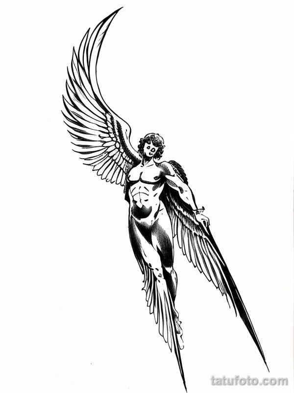 Эскизы тату Архангел Гавриил redraw tattoo sketches on a white sheet into a Japanese-style Archangel Gabriel tattoo sketch, with traditional brush stroke eff tatufoto.com 087