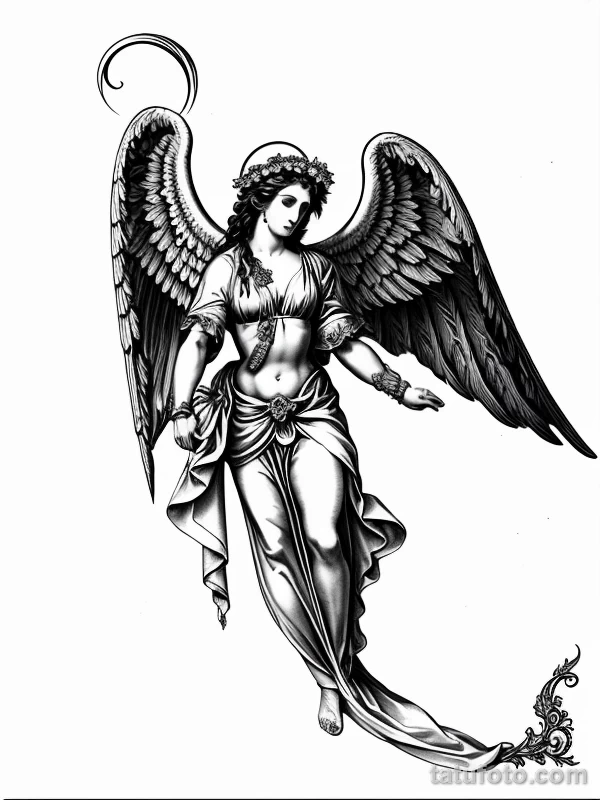 Эскизы тату Архангел Гавриил redraw tattoo sketches on a white sheet into a baroque Archangel Gabriel tattoo sketch, with rich ornamentation, dramatic shadin tatufoto.com 216