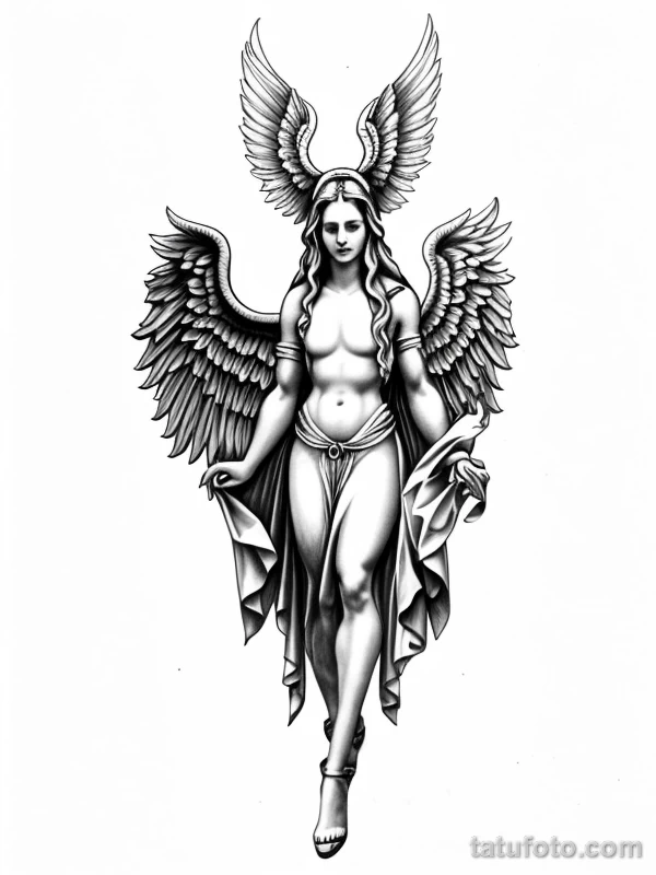 Эскизы тату Архангел Гавриил redraw tattoo sketches on a white sheet into a baroque Archangel Gabriel tattoo sketch, with rich ornamentation, dramatic shadin tatufoto.com 941
