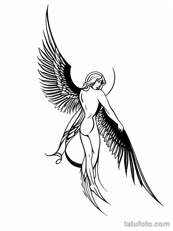 Эскизы тату Архангел Гавриил redraw tattoo sketches on a white sheet into a bold and graphic Archangel Gabriel tattoo sketch, with thick black lines, high co tatufoto.com 114