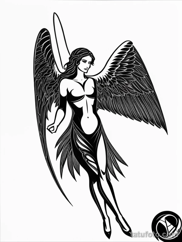 Эскизы тату Архангел Гавриил redraw tattoo sketches on a white sheet into a bold and graphic Archangel Gabriel tattoo sketch, with thick black lines, high co tatufoto.com 219