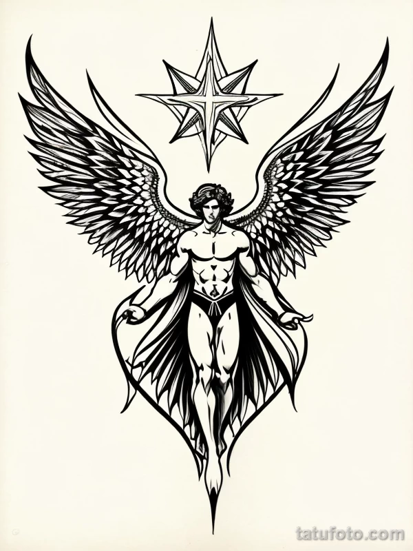 Эскизы тату Архангел Гавриил redraw tattoo sketches on a white sheet into a bold and graphic Archangel Gabriel tattoo sketch, with thick black lines, high co tatufoto.com 294