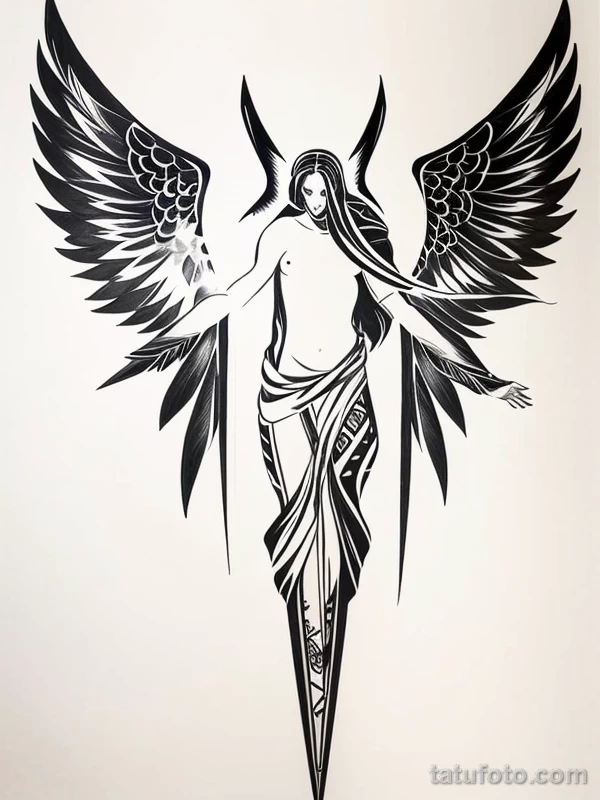 Эскизы тату Архангел Гавриил redraw tattoo sketches on a white sheet into a bold and graphic Archangel Gabriel tattoo sketch, with thick black lines, high co tatufoto.com 344