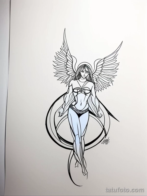 Эскизы тату Архангел Гавриил redraw tattoo sketches on a white sheet into a bold and graphic Archangel Gabriel tattoo sketch, with thick black lines, high co tatufoto.com 444