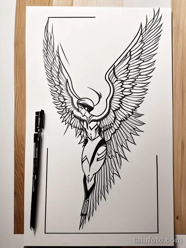 Эскизы тату Архангел Гавриил redraw tattoo sketches on a white sheet into a bold and graphic Archangel Gabriel tattoo sketch, with thick black lines, high co tatufoto.com 519