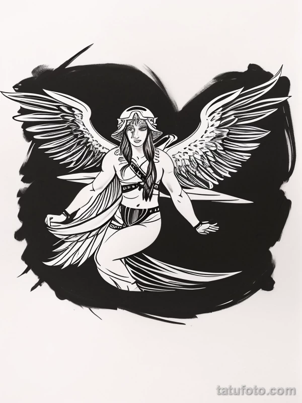 Эскизы тату Архангел Гавриил redraw tattoo sketches on a white sheet into a bold and graphic Archangel Gabriel tattoo sketch, with thick black lines, high co tatufoto.com 569