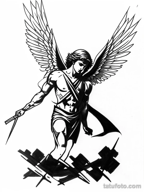 Эскизы тату Архангел Гавриил redraw tattoo sketches on a white sheet into a bold and graphic Archangel Gabriel tattoo sketch, with thick black lines, high co tatufoto.com 719