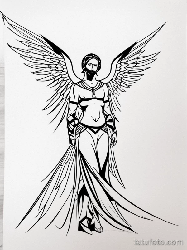 Эскизы тату Архангел Гавриил redraw tattoo sketches on a white sheet into a bold and graphic Archangel Gabriel tattoo sketch, with thick black lines, high co tatufoto.com 869