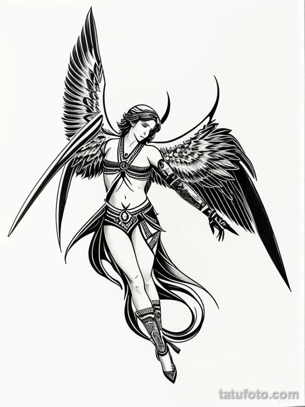 Эскизы тату Архангел Гавриил redraw tattoo sketches on a white sheet into a bold and graphic Archangel Gabriel tattoo sketch, with thick black lines, high co tatufoto.com 894