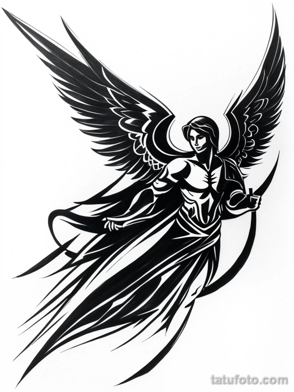 Эскизы тату Архангел Гавриил redraw tattoo sketches on a white sheet into a bold and graphic Archangel Gabriel tattoo sketch, with thick black lines, high co tatufoto.com 969