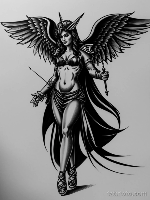 Эскизы тату Архангел Гавриил redraw tattoo sketches on a white sheet into a cartoonish Archangel Gabriel tattoo sketch, with exaggerated features, playful st tatufoto.com 196