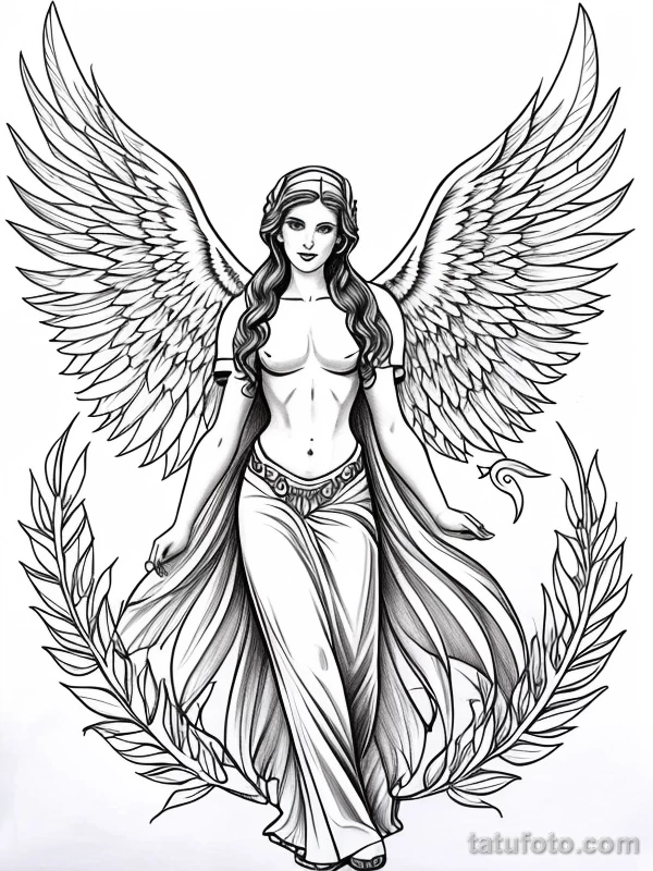 Эскизы тату Архангел Гавриил redraw tattoo sketches on a white sheet into a cartoonish Archangel Gabriel tattoo sketch, with exaggerated features, playful st tatufoto.com 371