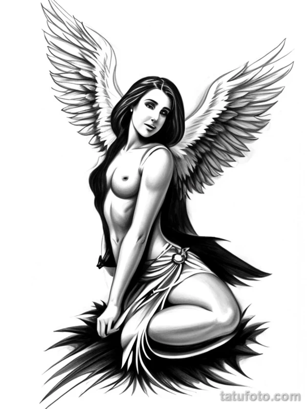 Эскизы тату Архангел Гавриил redraw tattoo sketches on a white sheet into a cartoonish Archangel Gabriel tattoo sketch, with exaggerated features, playful st tatufoto.com 721
