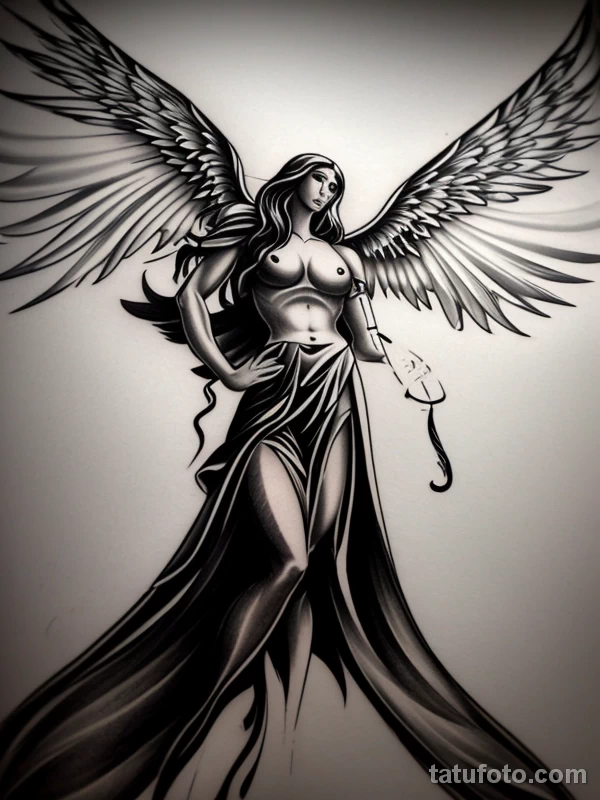 Эскизы тату Архангел Гавриил redraw tattoo sketches on a white sheet into a cartoonish Archangel Gabriel tattoo sketch, with exaggerated features, playful st tatufoto.com 771