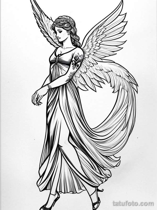 Эскизы тату Архангел Гавриил redraw tattoo sketches on a white sheet into a cartoonish Archangel Gabriel tattoo sketch, with exaggerated features, playful st tatufoto.com 871